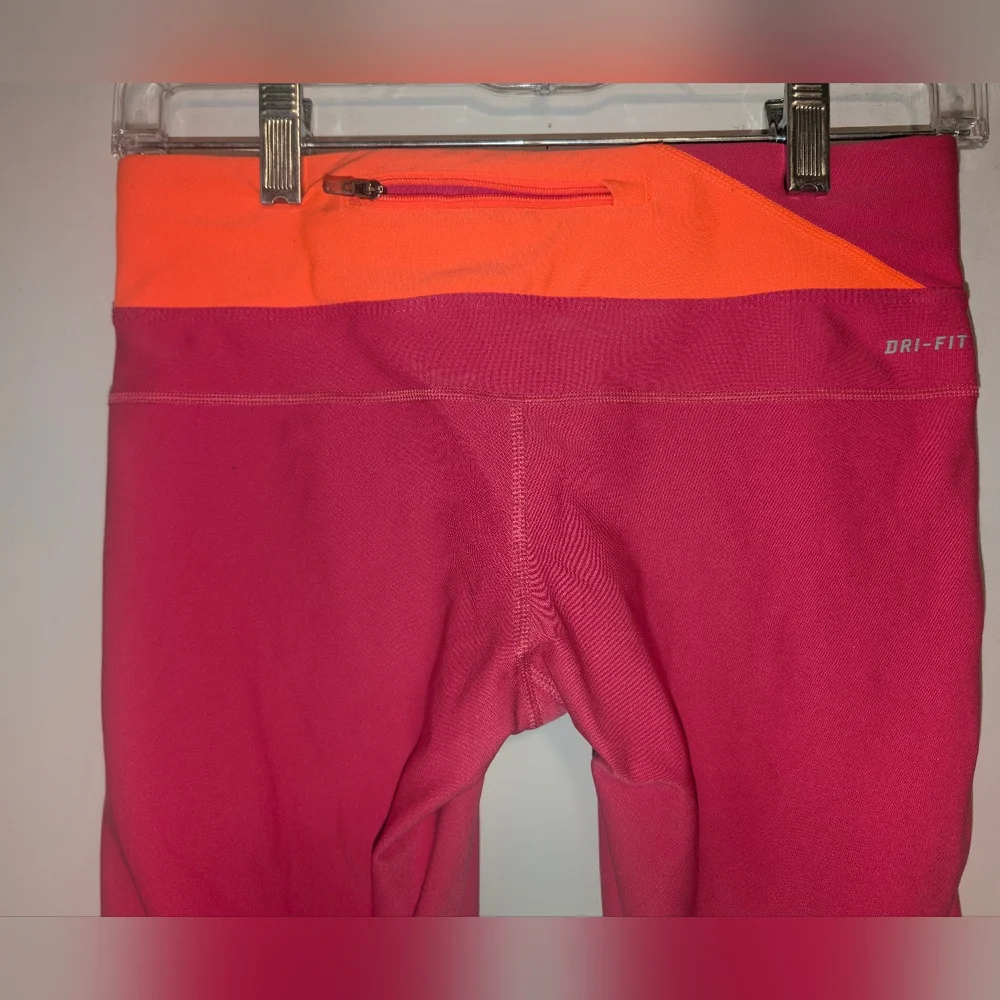 Nike Women's Cropped Dri-Fit Leggings Pink & Orange W/ Zip Pocket & Drawstring - Picture 9 of 16